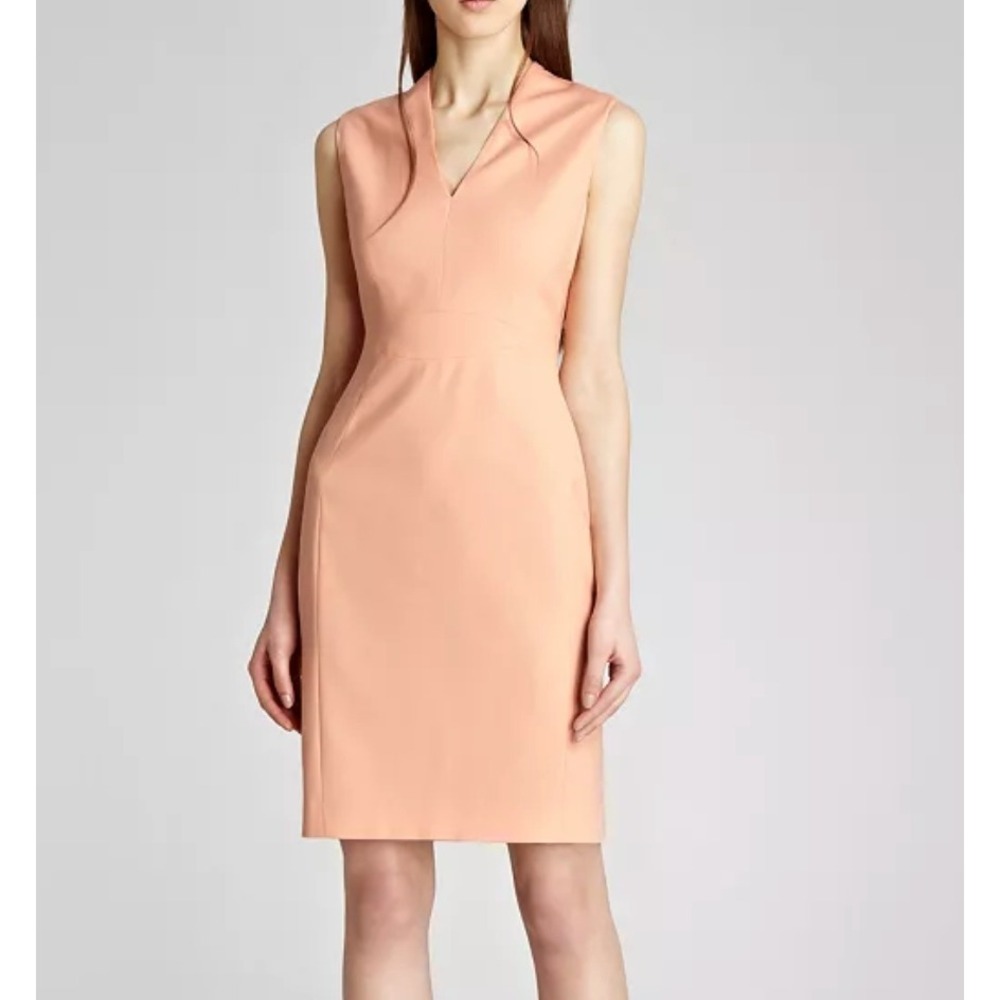 REISS V-Neck Sheath Wool‎ Dress Peach Formal Sleeveless Slit Short Sculpting 6